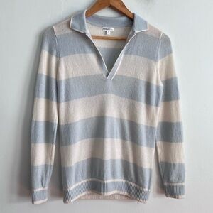 Minnierose Striped 100% cashmere Soft V Neck Sweater